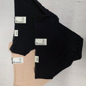 No Boundaries Panties Womens 2XL Hipster Cotton Lace Trim 3 Pack Black Nude